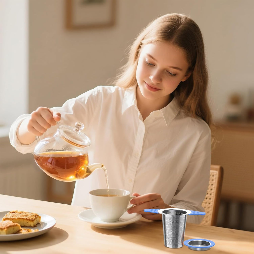 Tea Infuser for Loose Leaf Tea,18/8 Stainless Steel Tea Infuser with Heat Proof Silicone Handles,Extra Fine Mesh Tea Strainers Filter Fine Tea Leaves Effectively,Fits TeaPots/Mugs -Blue
