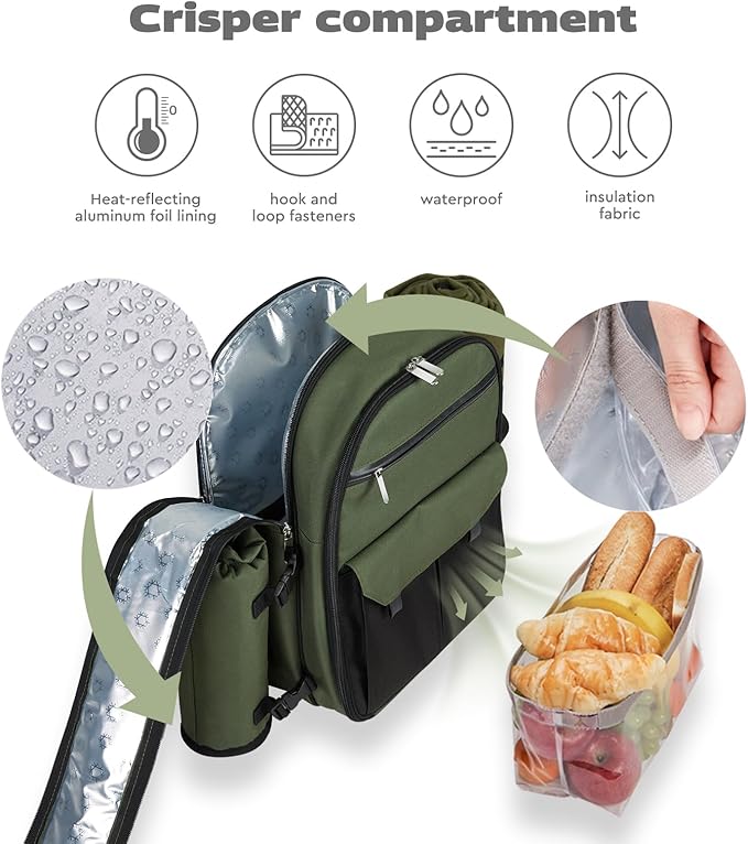 22L Insulated Picnic Basket Leak Proof Picnic Backpack for 2, Green Camping Gifts, Cool Bridal Shower Gifts for Bride and Groom, Mr and Mrs, Anniversary Engagement Wedding for Newly Engaged Couples