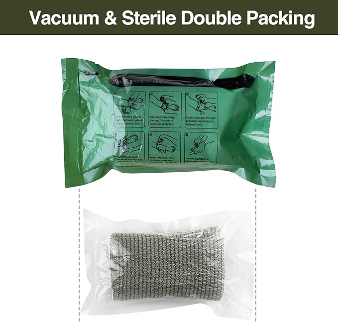 RISEN Israeli Bandage Vacuum Sterile Compression Bandages for First Aid Emergency Battle Wound Dressing Self-Rescue, 4 Inch, 2 Pack