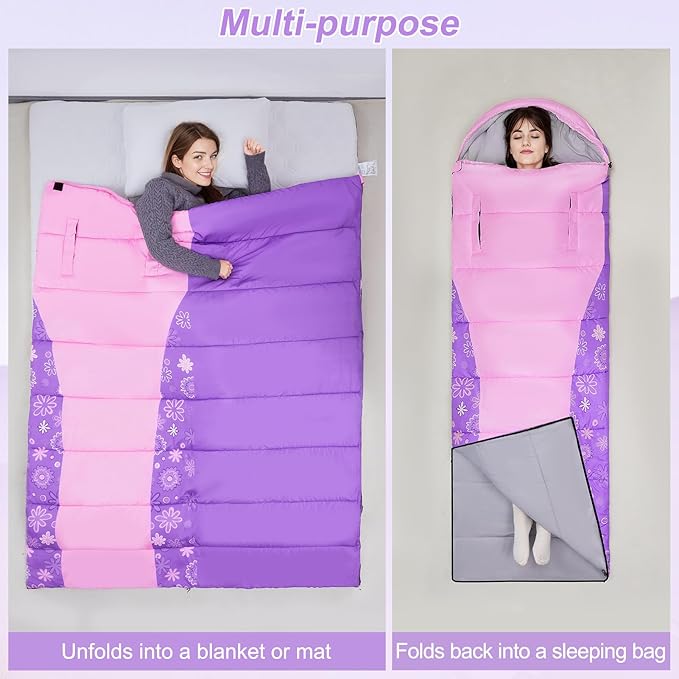 Basumee Sleeping Bags for Adults 3 Season Warm Cool Weather Wearable Camping Sleeping Bag with Compression Bag Portable Backpacking Hiking Camping Essential for Women Men Kids Teens