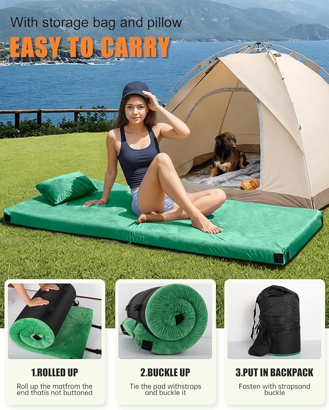 3 Inch Thick Memory Foam Sleeping Pad Camping Mattress,Portable Roll up Mattress-Car/Tent/Cot/Floor,Comfortable Sleeping Mats for Guests Kids Adult Sleepover