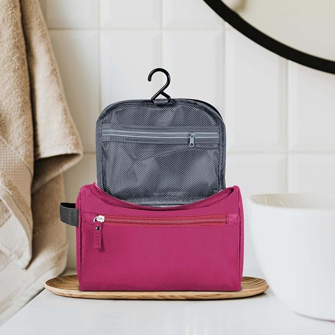 Hanging Toiletry Bag for Women and Men Traveling Makeup Large Capacity Cosmetics Portable Dopp Kit Storage Organizer Bag with Hanging Hook for Toiletries Brushes Shaving Tools (Red)
