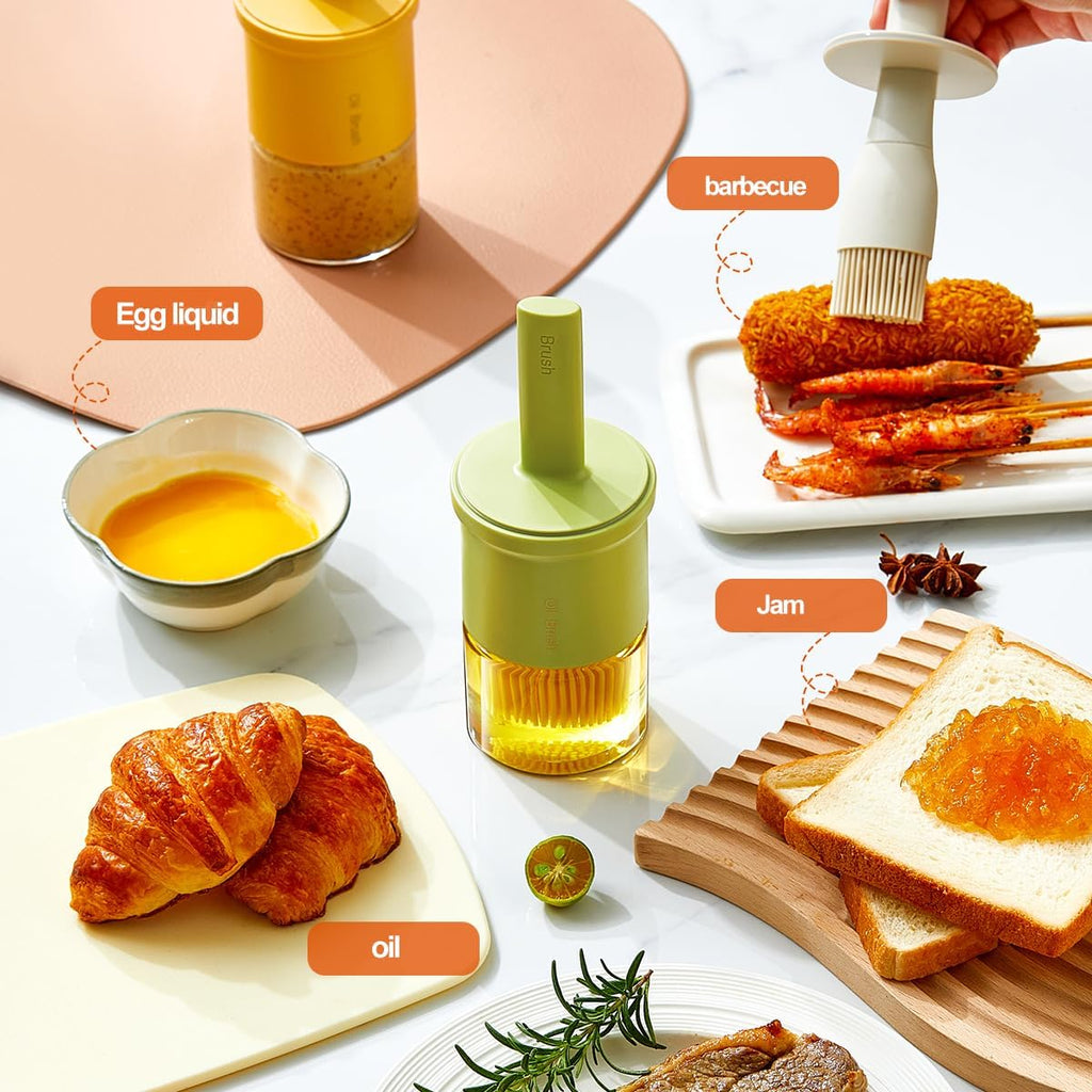 Glass Oil Dispenser with Heat Resistant Brush,Oil Dispenser Bottle with Silicone Pastry Brush for Kitchen,Cooking Vinegar and Sauce BBQ Grill Frying (Oil Dispenser-Green)