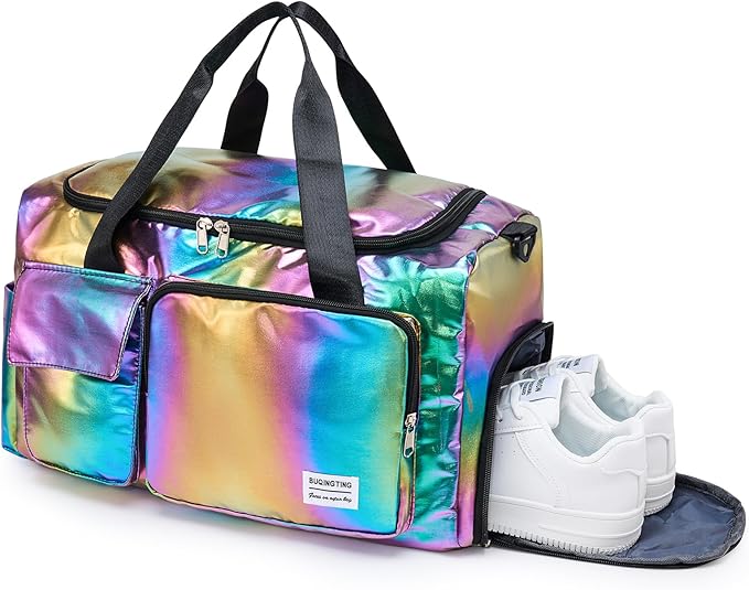 Small Gym Bag for Women, Travel Duffle Bag Carry On Weekender Bag with Shoe Compartment