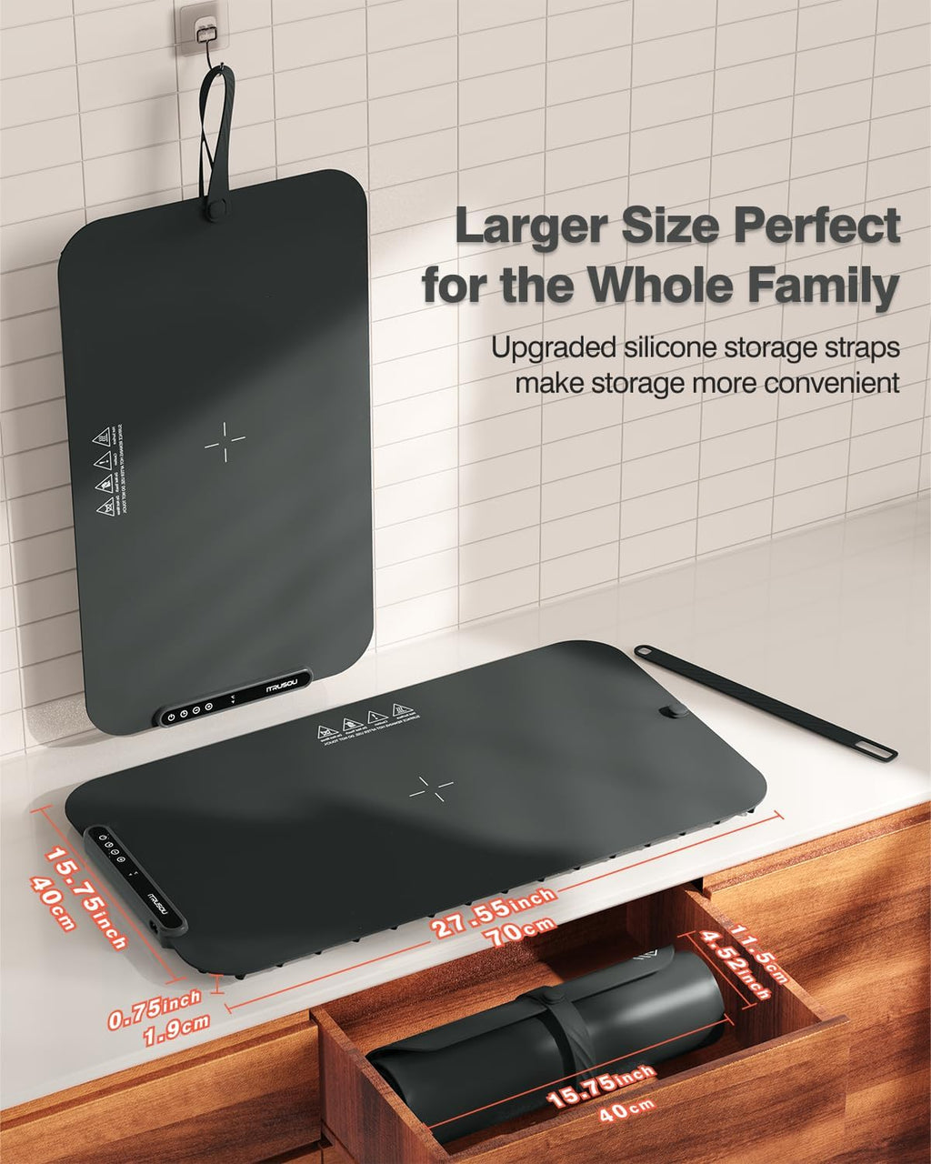 Food Warming Mat, iTRUSOU 27.5x16'' Electric Warming Tray with 7 Temp-Settings, Switchable Fahrenheit/Celsius, 99h Timer, Foldable Food Warmer Keep Food Warm at Buffet, Party, Sabbath, Daily Use