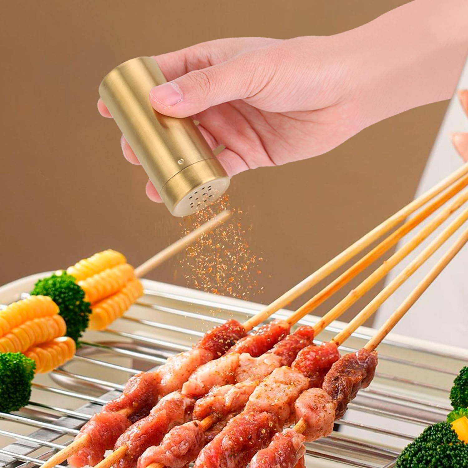 2Pcs Gold Spice Jars P/S Hole Condiment Jar Stainless Steel Seasoning Jar Bottle for Sugar, Salt, Pepper,Spices, for Home Kitchen, Dining Room(3.4×1.5in)