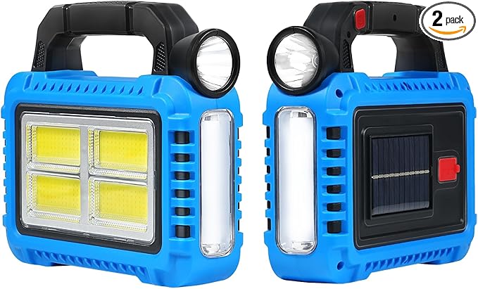 2 Pack Solar Lantern, LED Flashlight for Power Outages, Portable Camping Essentials Lights, Rechargeable Battery Powered Tent Lights for Emergency, Hurricane, Survival Kits, Operated Lamp