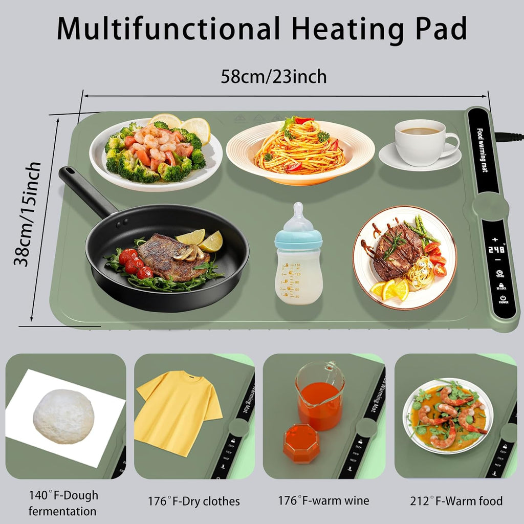 Warming Mat for Food, Rollable Electric Warming Trays for Food with 9 Temperature Settings, Heating Fastly in 10S, Food Warmer Using for Buffets Party and Home Daily, Green