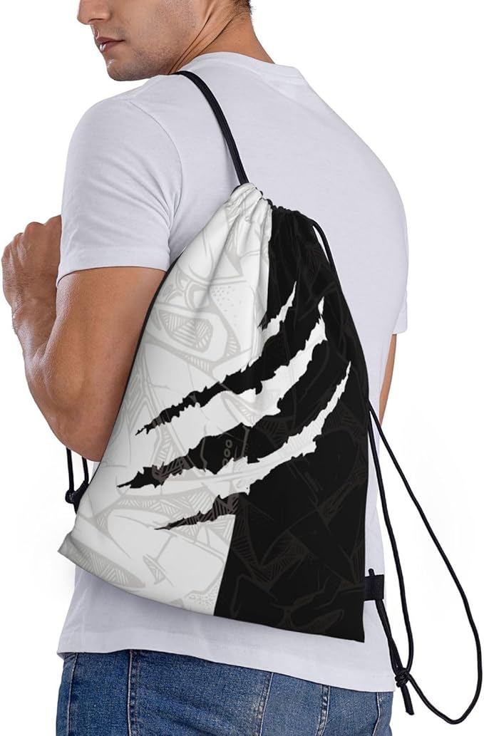 Cool Drawstring Bags Scratch Pattern Art Design Sport Gym Sack Drawstring Bag Black White Yin and Yang Design Stylish String Bag Yoga Bag for Men Women