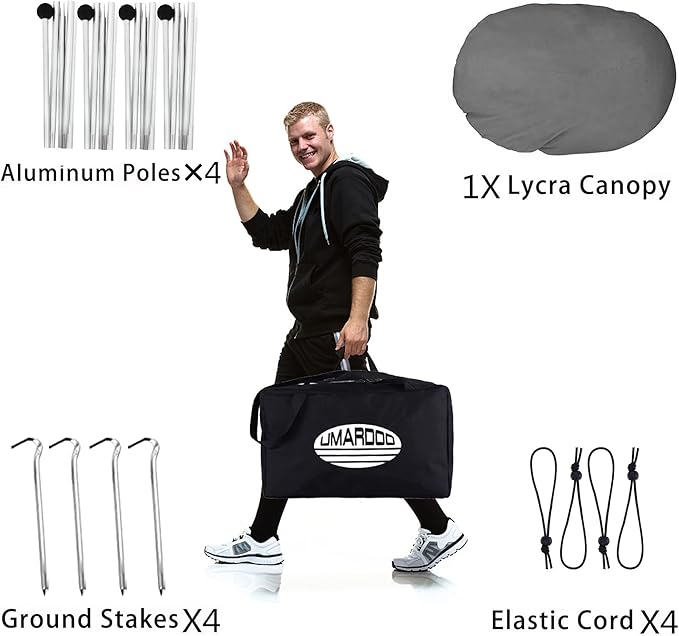 UMARDOO Family Beach Tent Canopy Sun Shade Portable, Large Compact Beach Sun Shelter Easy Setup with Packable Bag for Outdoor Travel (Grey, 10X10 FT. 4Poles)