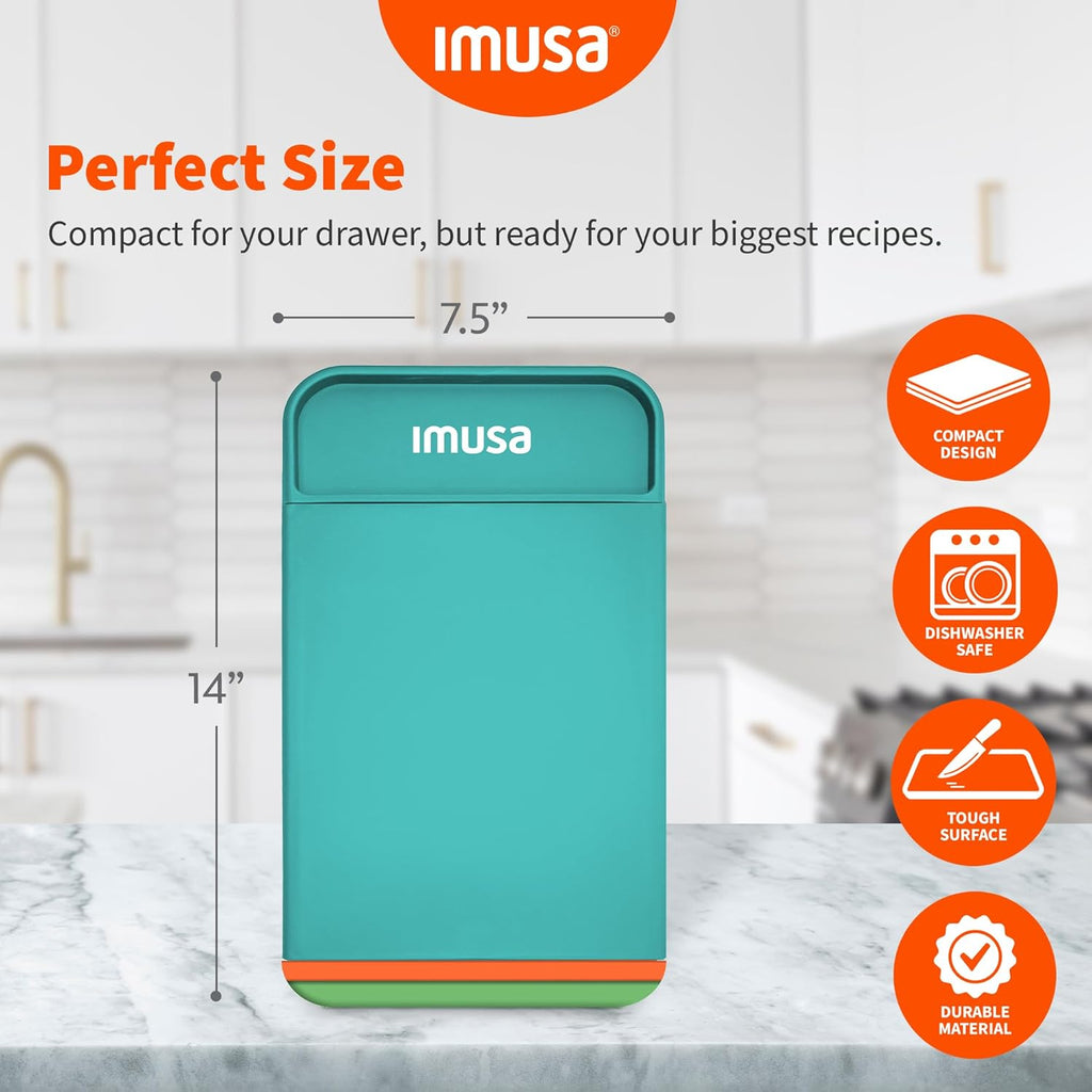 IMUSA Nesting Cutting Board Set with Removable Tray – 4 Piece 14" x 7.5" Plastic Cutting Boards for Kitchen, Color Coded Chopping Board Set, Dishwasher Safe, Easy to Clean, Food Prep Boards