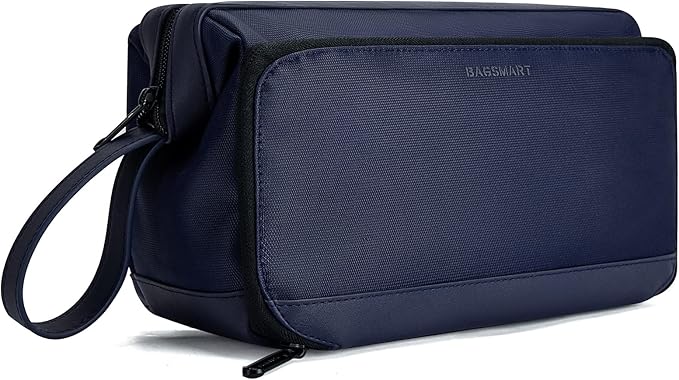 BAGSMART Toiletry Bag for Men, Wide Opening Dopp Kit Water Resistant Shaving Hygiene Organizer for Bathroom, Travel Essentials, Navy