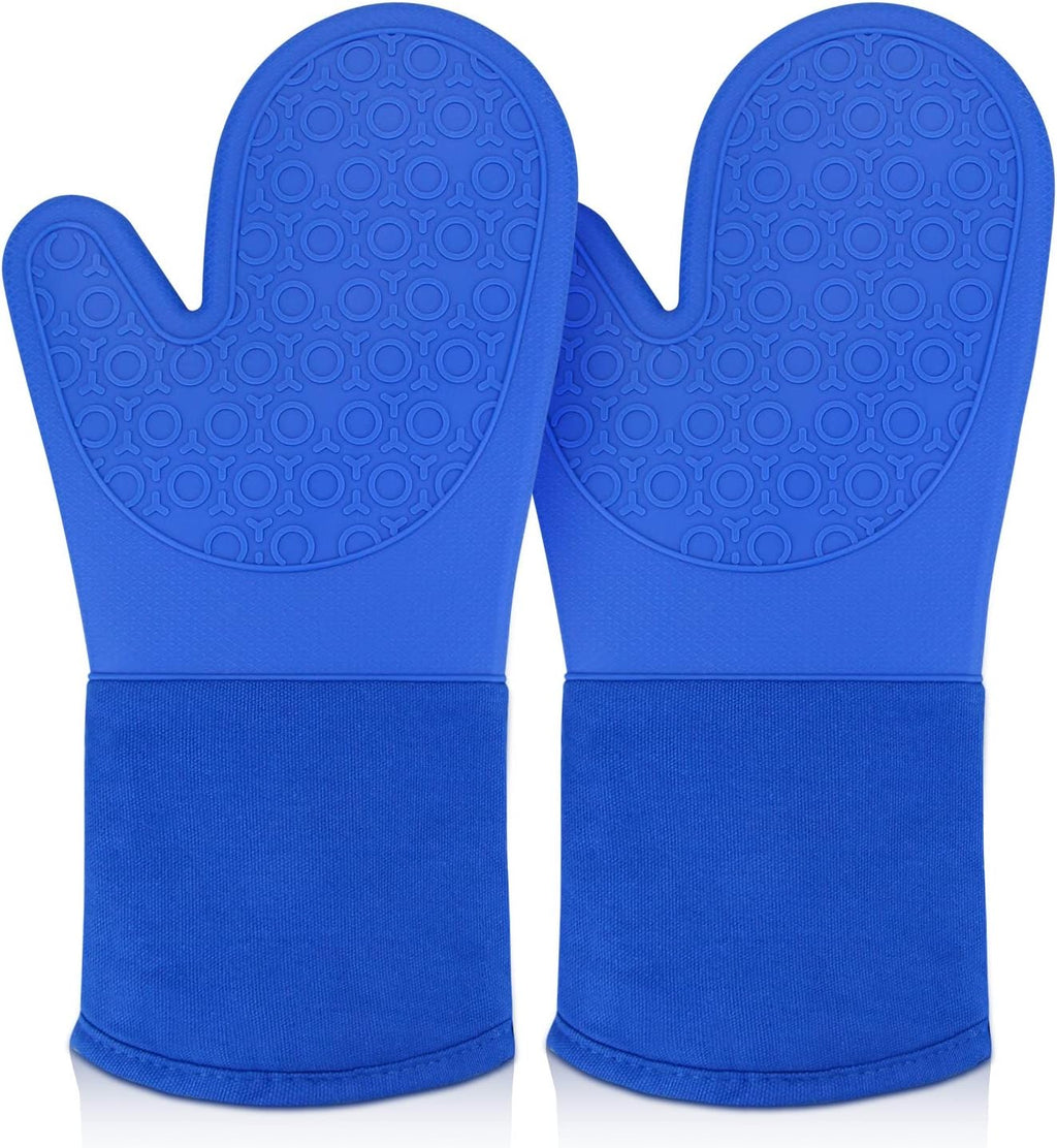 sungwoo Silicone Oven Mitts, Heat Resistant Oven Gloves with Quilted Liner Non-Slip Textured Grip Perfect for BBQ, Baking, Cooking and Grilling - 1 Pair 13.8 Inch Royal Blue