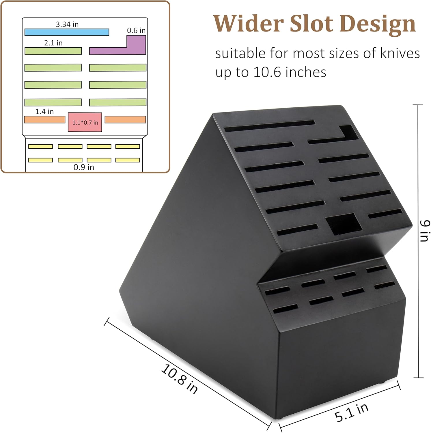 20 Slot Knife Block Storage without Knives,Acacia Wood Universal Knife Holder for Kitchen Countertop,Large Butcher Block Organizer,Easy Kitchen Knife Storage (Black)