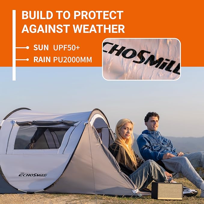 EchoSmile Camping Instant Pop Up Tent, 2/4/6/8/10 Person, Water Resistant Dome, Easy Setup for Camping Hiking and Outdoor, Portable with Carry Bag, 3 Season
