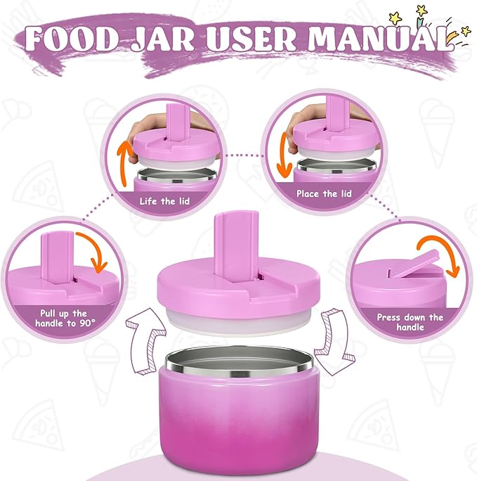 12oz Kids Soup Thermo for Hot Food Insulated Vacuum Food Jar with Buckle Lid, Stainless Steel Wide Mouth Leak Proof Lunch Container for School Travel 1 Pack