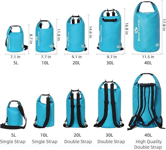 ROCK CLOUD Dry Bag Waterproof 30L Dry Sack for Kayaking Rafting Boating Beach Surfing Swimming Canoe Camping Hiking Fishing Ski, Lake Blue