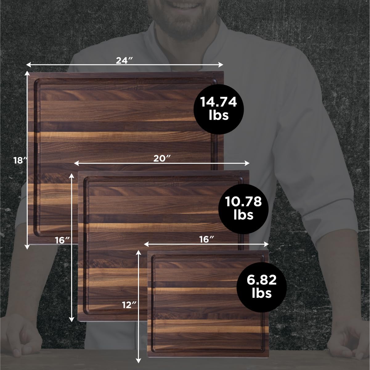 Medium Wood Cutting Board from American Walnut - A Butcher Block That Comes with Juice Groove for Cutting Meat and Juicy Veggies Easily - Walnut Chopping Board - 16x12x1.5 inches