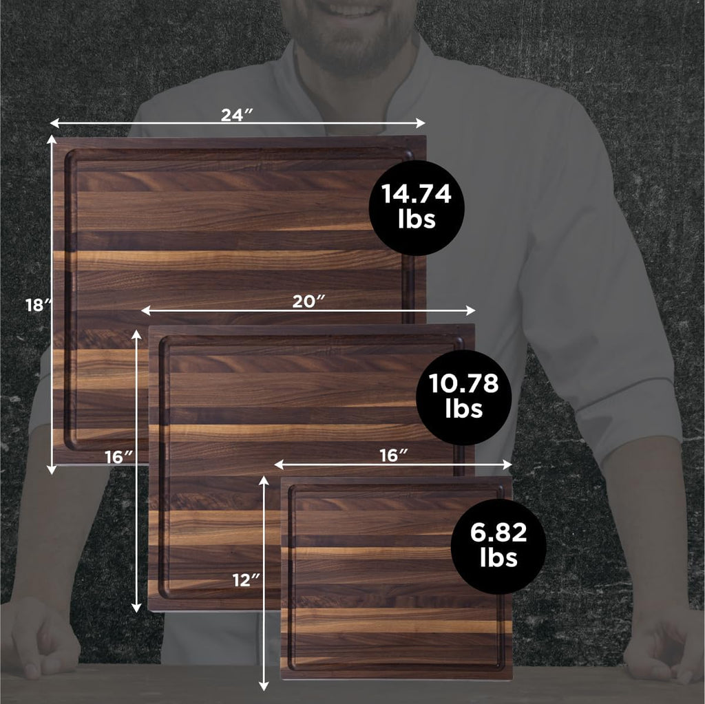Extra Large XL Cutting Board from American Walnut - Heavy Reversible Butcher Block with Juice Groove for Cutting Meat and Juicy Veggies Easily - Walnut Chopping Board - 24x18x1.5"