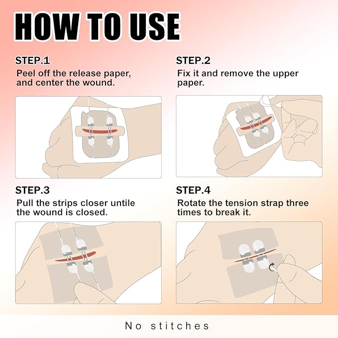 Carbou Emergency Wound Closure Strips - 2 Pcs - Zip Stitch Butterfly Bandaids - Laceration Closure Kit - Stitchless & Easy to Use