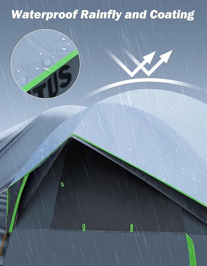 JOYTUTUS SUV Tent for Camping with Rainfly, Double Door Design Car Tent with Aluminum Poles, SUV Tailgate Tent with Waterproof PU2000mm Double Layer for 6-8 Person, Green