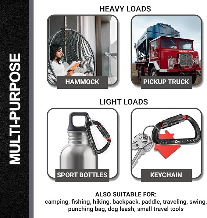 12kN (2697 lbs) Heavy Duty, Locking, Auto Locking, Wiregate Carabiner Clips, for Securing Pets, Outdoor, Camping, Hiking, Hammock, Dog Leash Harness, Keychains