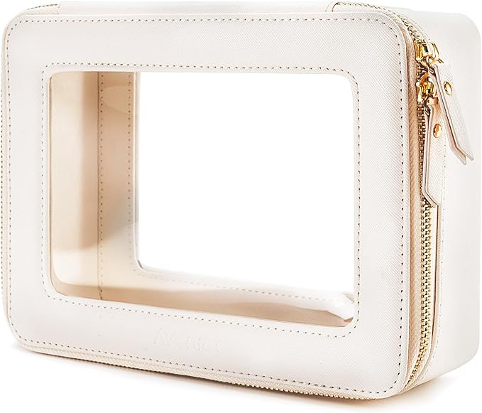 Aveniee Clear Makeup Bag Organizer, Travel Cosmetic Case Skincare Toiletry Bag for Women, Portable Make Up Pouch Car Organizer Bag with Zippers for Essentials(White)