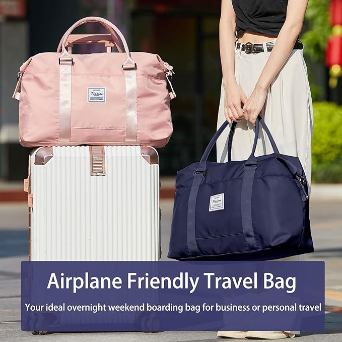 Womens travel bags, weekender carry on for women, sports Gym Bag, workout duffel bag, overnight shoulder Bag fit 15.6 inch Laptop (Large, Navy Blue)