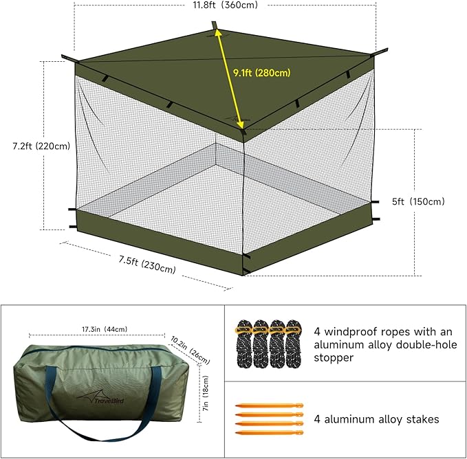 Hammock Screen House with 2 Openings, Lightweight Camping Tarp Tent Mosquito Net for Camping, Picnics, Backyard and Backpacking
