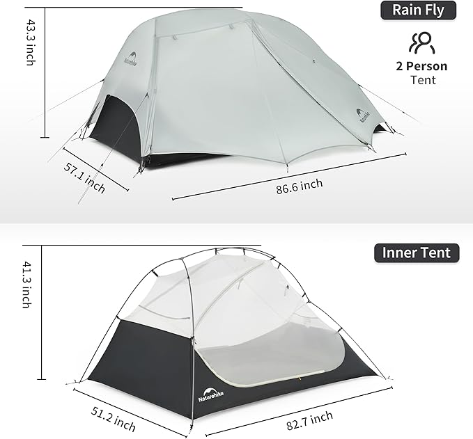 Naturehike Star River UL 2 Person Backpacking Tent, Double Layer Waterproof Two Person Tent, Lightweight Backpacking Cycling 2 Person Tent