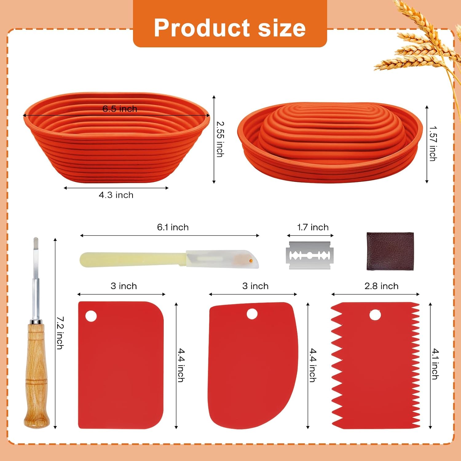 Silicone Banneton, Sourdough Bread Baskets (Set of 6, 6.5 Inch), Oval Proofing Bread Bowls with Starter Kit, Bread Making Baking Supplies