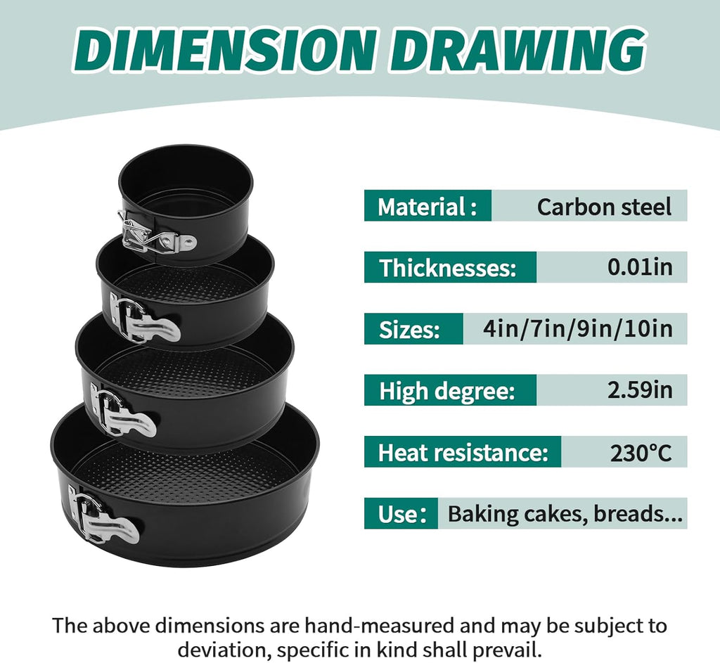 SHIKORI Cake Pan Set for Baking, Non-Stick Springform Pans Set of 4 (4, 7, 9 10 inch), Round Cheesecake Pan, Leak-Proof Cake Pans with Removable Bottom-Black 4 Pcs