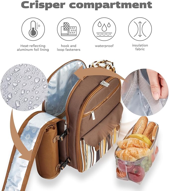 22L Insulated Picnic Basket Leak Proof Picnic Backpack for 2, Brown Camping Gifts, Cool Bridal Shower Gifts for Bride and Groom, Mr and Mrs, Anniversary Engagement Wedding for Newly Engaged Couples