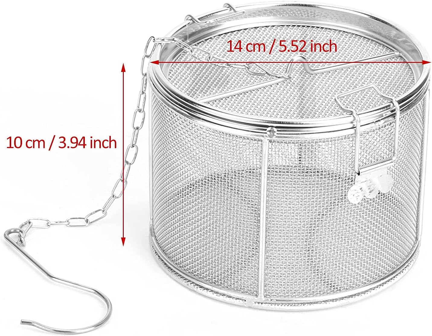 Seasoning Strainer, Large Capacity Stainless Steel Tea Mesh Tea Infuser Strainer with Extended Chain Hook for Brew Loose Leaf Tea and Seasonings, Sliver 5.52 x 3.94