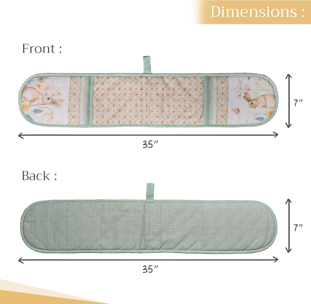 Maison d' Hermine Double Oven Mitts 100% Cotton 7"x35" Double Oven Mitt Heat Resistant BBQ Cooking Gloves with Loop, Baking, Grilling, Home, Kitchen, Handling Hot Pans Spring Summer (Easter Dew)