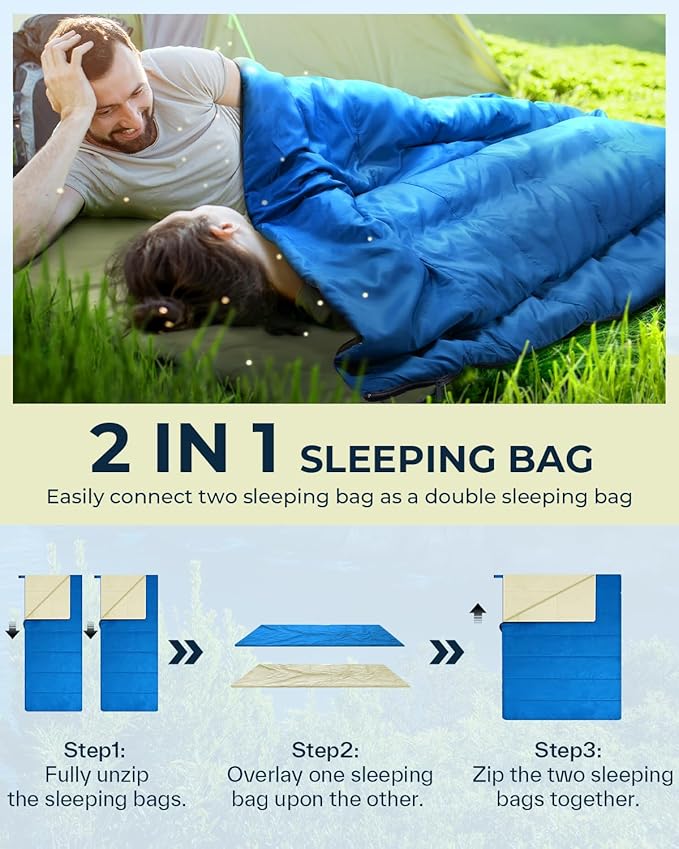 Sleeping Bag, Ohuhu Lightweight Sleeping Bag 3 Season Warm Weather Portable Compact Sleeping Bags for Adult Kids with Carry Bag for Camping Hiking Backpacking and Outdoors 59℉-77℉