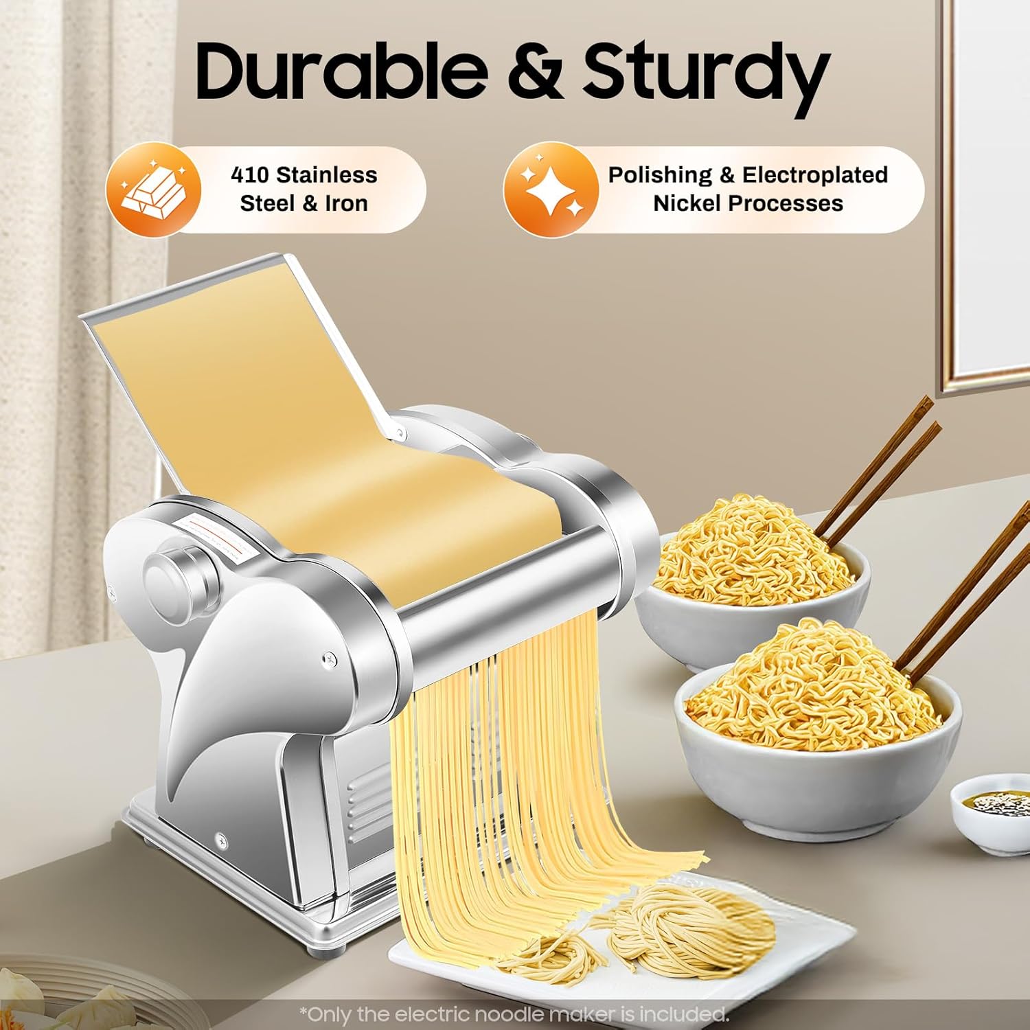 Pasta Machine, Homemade Stainless Steel Manual Roller Pasta Maker with Adjustable Thickness Settings