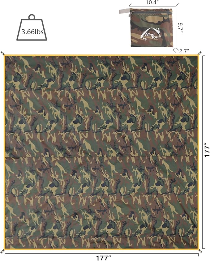 Wind Tour Portable Multifunctional Outdoor Camping Tarp Groundsheet Footprint Lightweight Floor and Ground Tarps for Camping Hiking with Carry Bag (Camouflage-177 x 177")