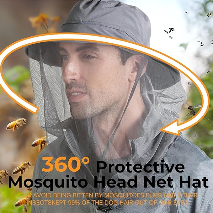 Flammi Mosquito Net Hat Safari Hat UPF 50+ Sun Protection Boonie Hats for Men with Neck Flap Fishing Hiking Hat for Men/Women