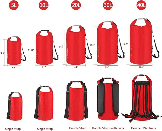 OMGear Waterproof Dry Bag Backpack Phone Pouch 40L/30L/20L/10L/5L Floating Dry Sack for Kayaking Boating Outdoors Activities