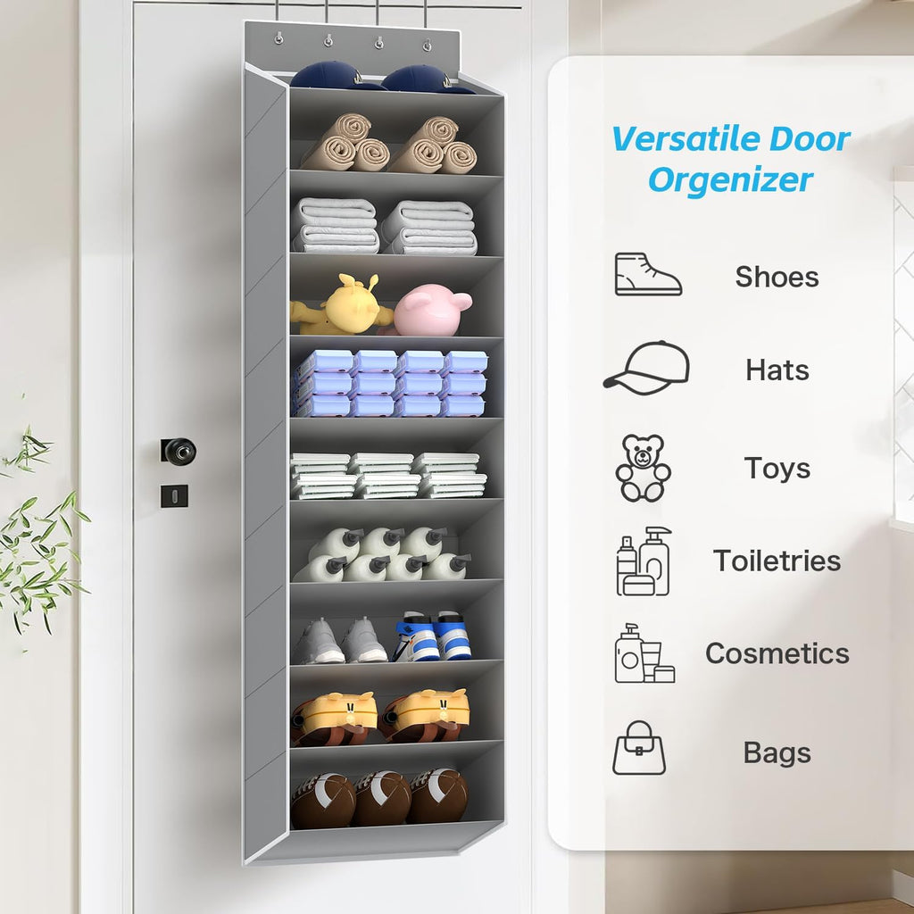 REGELETO 10 Tiers Large Size Over Door Shoe Organizer Storage, Hanging Shoe Rack for Door with Deep Pockets, Fit 20-30 Pairs Shoe Organizer Holder for Sneakers and Boots (Grey)