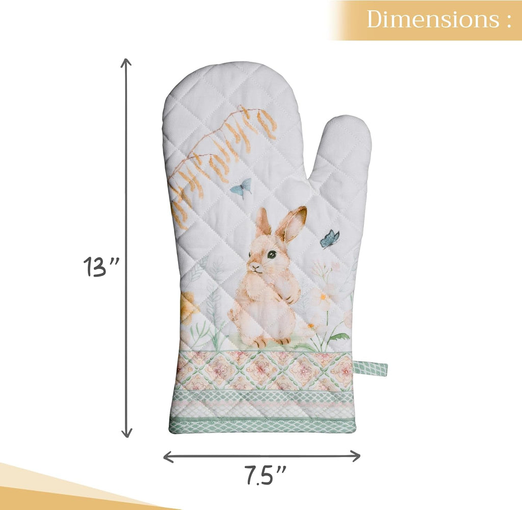 Maison d' Hermine Oven Gloves 100% Cotton Oven Mitt 7" x 13" with Loop Heat Resistant, BBQ, Cooking Gloves, Baking, Grilling, Kitchen, Handling Hot Pans Spring/Summer (Pack of 1, Easter Dew)