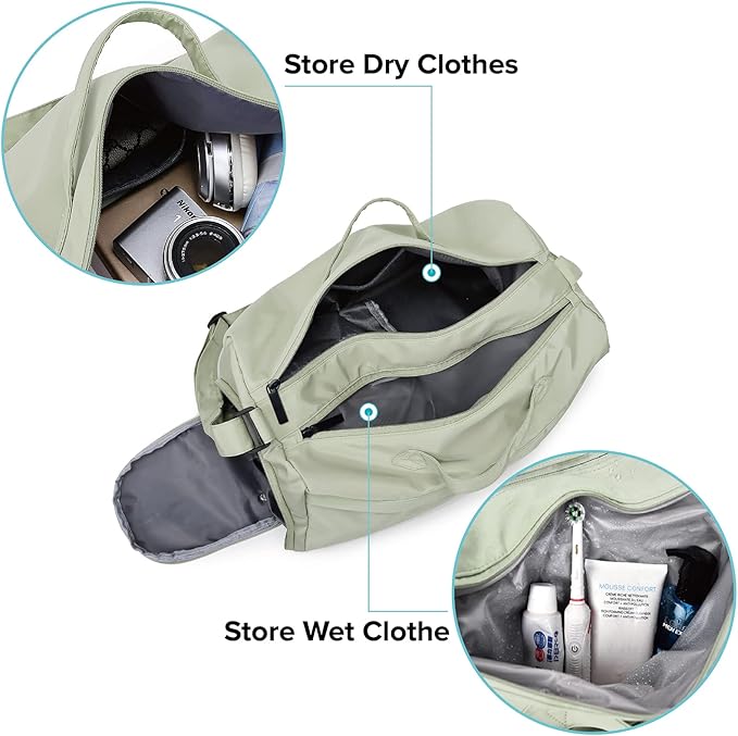 Sports Gym Bag for Women, Travel Workout Duffel Overnight Shoulder Bags with Shoes Compartment and Wet Pocket Lightweight Weekend Waterproof Mint Green