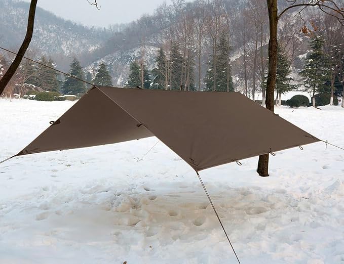 FREE SOLDIER Camping Tarp Waterproof Portable Multifunctional Outdoor Traveling Awning Backpacking Shelter Rain Tarp (Taupe 10×10.5ft)