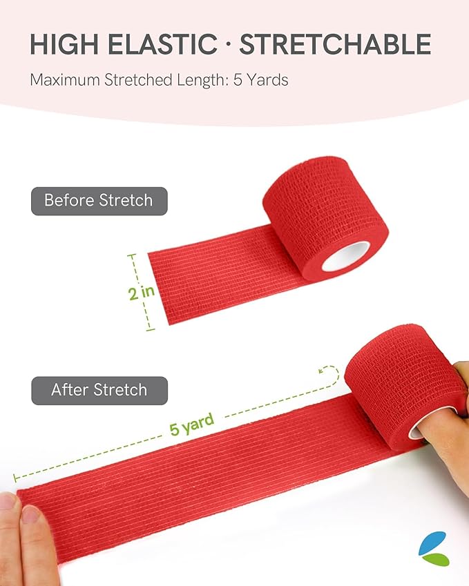 FriCARE Self Adhesive Bandage Wrap, Medical Tape in First Aid Kit, Cohesive Bandages for Wounds Sport Vet, FSA/HSA Eligible, 2 Inches X 5 Yards 16 Rolls, Rich