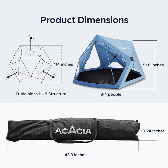 ACACIA Beach Tent Sun Shelter | 4-Person Portable Camping Tent with UPF 50+ Protection | Easy Setup Pop up Sun Shade | 10×10ft Privacy Sunshade for Camping & Backyard