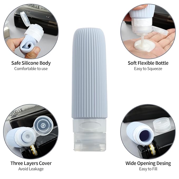 16 Pack Travel Bottles Set, TSA Approved Leak Proof Silicone Squeezable Containers for Toiletries, Refillable Travel Accessories for Conditioner, Shampoo, Lotion & Body Wash Accessories