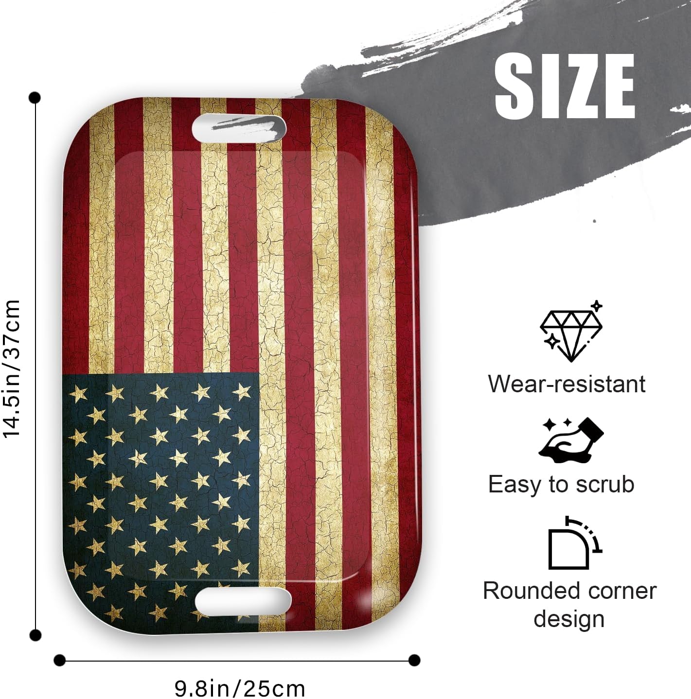 Serving Trays with Handles, 14.5 x 9.8 inch Rectangular Plastic Tray for Restaurant, Kitchen, Vintage United States of America Flag