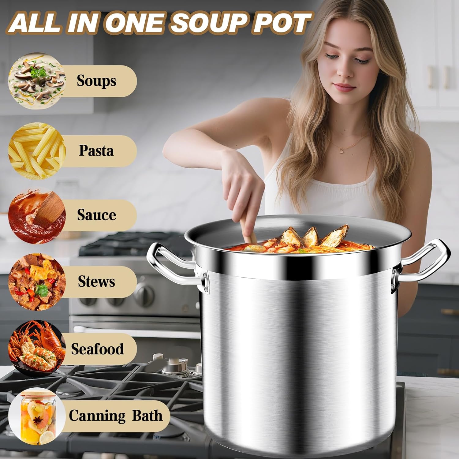 24QT Large Capacity Soup Pot – Premium Stainless Steel, Compatible with All Stoves