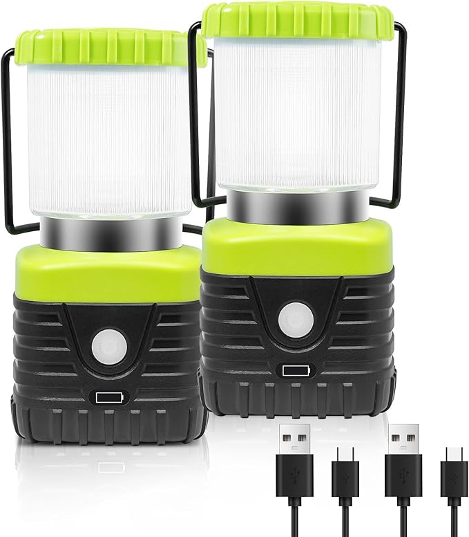 2PCS 3200K Warm Light LED Camping Lantern Rechargeable 1000LM, 4500mAh Power Bank, Flashlight for Hurricane Emergency, Hiking, IP44 Waterproof Lantern(Green)